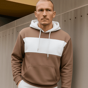 Sweat capuche bande horizontal marron