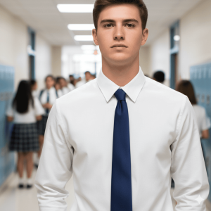 Lycéen avec une cravate unie