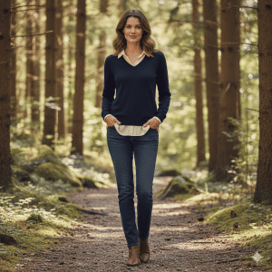 Pull col V femme shooting