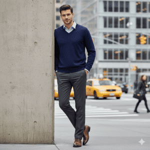 Pull col V homme shooting